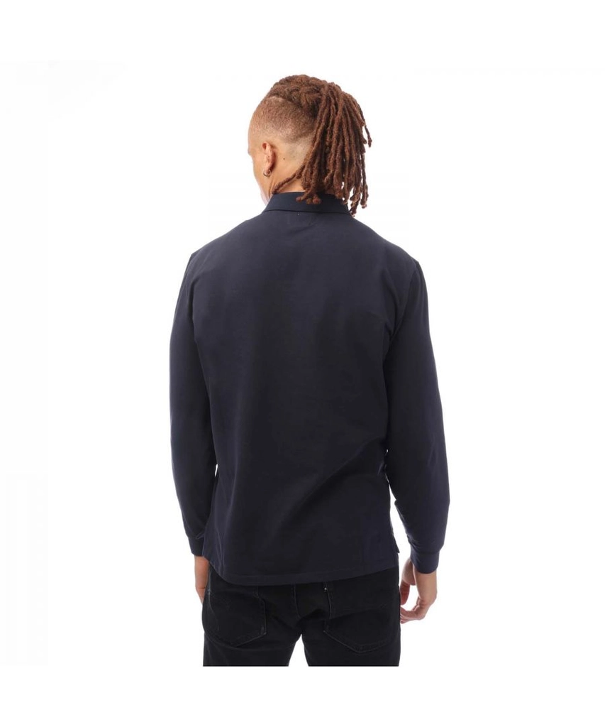 CP Company Mens Stretch Piquet Long Sleeved Polo Shirt in Navy Cotton - Size Large